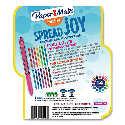 Paper Mate InkJoy Gel Pen, Retractable, Fine 0.5 mm, Black Ink, Black/Smoke Barrel, 8/Pack (PAP1968613)