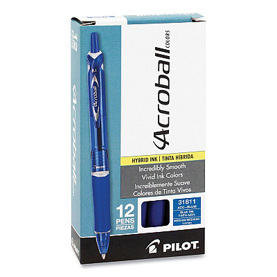 Pilot Acroball Colors Advanced Ink Hybrid Gel Pen, Retractable, Medium 1 mm, Blue Ink, Translucent Blue/Blue Barrel, Dozen (PIL31811)