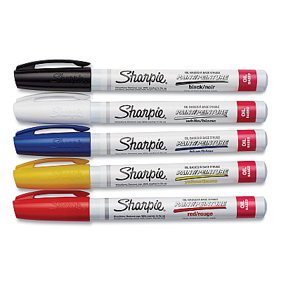 Sharpie Permanent Paint Marker, Fine Bullet Tip, Assorted Colors, 5/Pack (SAN37371)