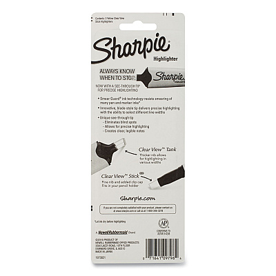 Sharpie Clearview Pen-Style Highlighter, Fluorescent Yellow Ink, Chisel Tip, Yellow/Black/Clear Barrel, 3/Pack (SAN1950745)