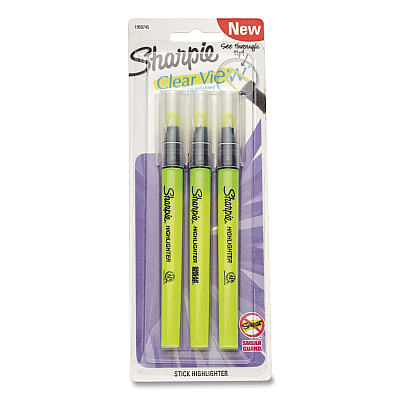 Sharpie Clearview Pen-Style Highlighter, Fluorescent Yellow Ink, Chisel Tip, Yellow/Black/Clear Barrel, 3/Pack (SAN1950745)