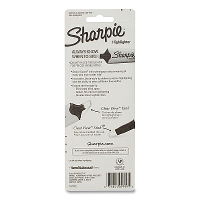 Sharpie Clearview Pen-Style Highlighter, Assorted Ink Colors, Chisel Tip, Assorted Barrel Colors, 3/Pack (SAN1950748)