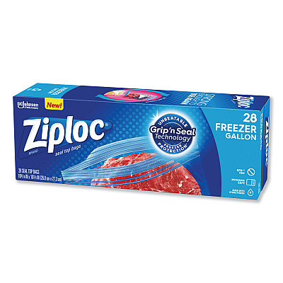 Ziploc Zipper Freezer Bags, 1 gal, 9.6" x 12.1", Clear, 28/Box (SJN314445BX)