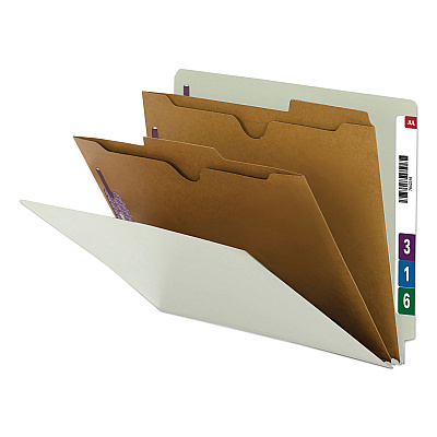 Smead X-Heavy End Tab Pressboard Classification Folders, Six SafeSHIELD Fasteners, 2 Dividers, Letter Size, Gray-Green, 10/Box (SMD26710)