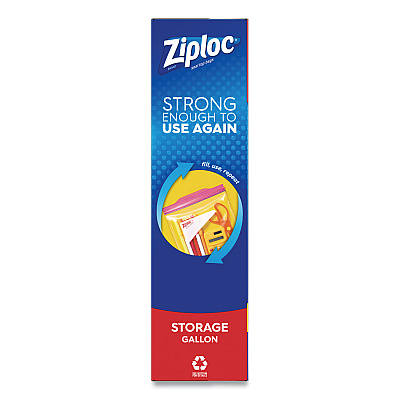 Ziploc Double Zipper Storage Bags, Triple System Seal, Gallon, 10.56" x 10.75", Clear, 38 Bags/Box, 9 Boxes/Carton (383233)