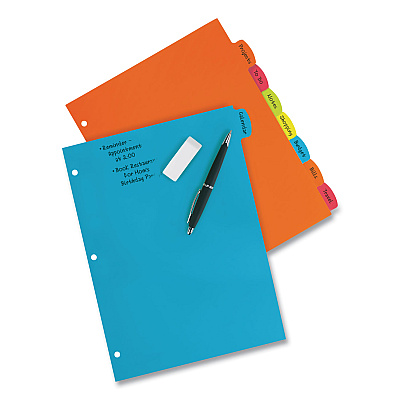 Avery Big Tab Write and Erase Durable Plastic Dividers, 8-Tab, 11 x 8.5, Assorted, 1 Set (AVE16130)