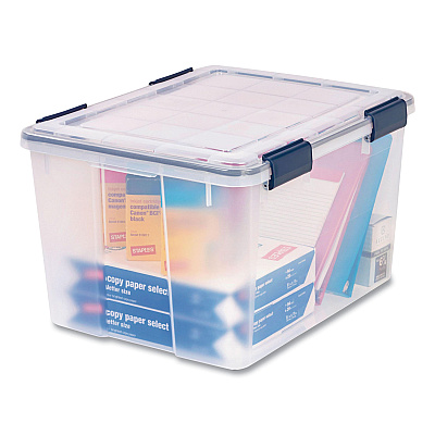 Iris WEATHERTIGHT Latching Flat Lid Storage Box, 11.5 gal, 15.7" x 19.7" x 11.7", Clear (IRS110455)