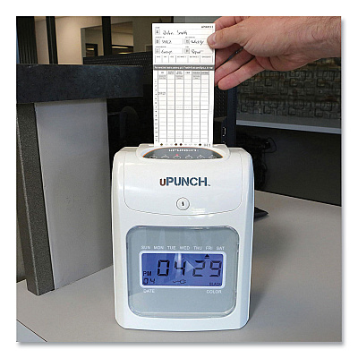 uPunch UB2000 Electronic Calculating Time Clock Bundle, LCD Display, Gray