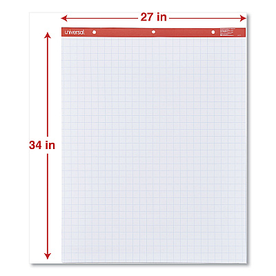 Universal Easel Pads/Flip Charts, Quadrille Rule (1 sq/in), 27 x 34, White, 50 Sheets, 2/Carton (UNV35602)