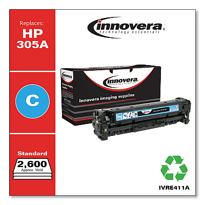 Innovera Remanufactured Cyan Toner, Replacement for 305A (CE411A), 2,600 Page-Yield