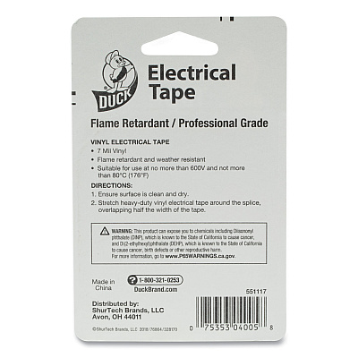 Duck Pro Electrical Tape, 1" Core, 0.75" x 66 ft, Black (DUC551117)