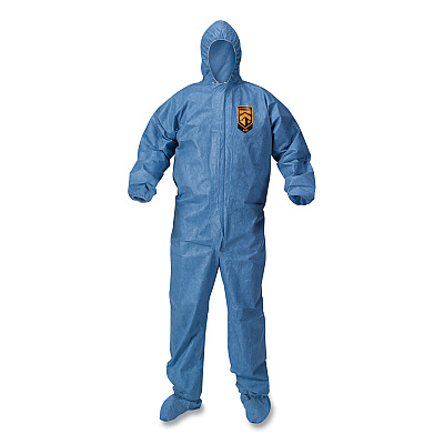 KleenGuard A65 Zipper Front Hood and Boot Flame-Resistant Coveralls, Elastic Wrist and Ankles, 2X-Large,Blue,  25/Carton (KCC45355)