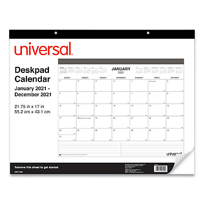 Universal Desk Pad Calendar, 22 x 17, White Sheets, Black Binding, Clear Corners, 12-Month (Jan to Dec): 2026 (71002)