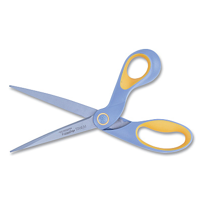 Westcott ExtremEdge Titanium Bent Scissors, 9" Long, 4.5" Cut Length, Offset Gray/Yellow Handle (ACM14669)