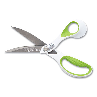 Westcott CarboTitanium Bonded Scissors, 9" Long, 4.5" Cut Length, Offset White/Green Handle (ACM16445)
