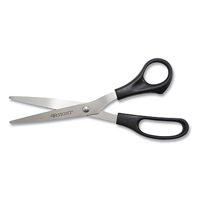 Westcott All Purpose Stainless Steel Scissors, 8" Long, 3.5" Cut Length, Offset Black Handle, 3/Pack (ACM16907)