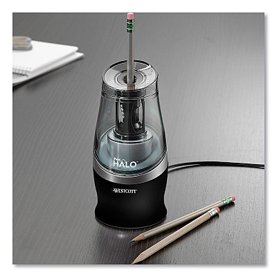 Westcott Halo Colored Pencil Non-Stick Electric Sharpener, AC-Powered, 3.5 x 6.75, Black/Silver (ACM16894)