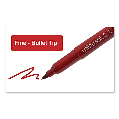 Universal Pen-Style Permanent Marker, Fine Bullet Tip, Red, Dozen (UNV07072)