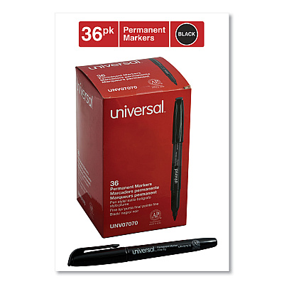 Universal Pen-Style Permanent Marker Value Pack, Fine Bullet Tip, Black, 36/Pack (UNV07070)