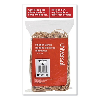 Universal Rubber Bands, Size 117, 0.06" Gauge, Beige, 1 lb Box, 210/Pack (UNV01117)