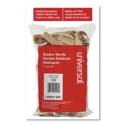 Universal Rubber Bands, Size 107, 0.06" Gauge, Beige, 1 lb Box, 40/Pack (UNV01107)