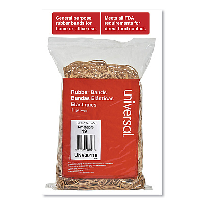 Universal Rubber Bands, Size 19, 0.04" Gauge, Beige, 1 lb Bag, 1,240/Pack (UNV00119)