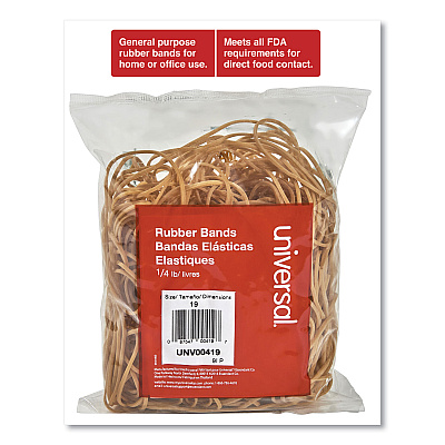 Universal Rubber Bands, Size 19, 0.04" Gauge, Beige, 4 oz Box, 310/Pack (UNV00419)