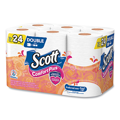 Scott ComfortPlus Toilet Paper, Double Roll, Bath Tissue, Septic Safe, 1-Ply, White, 231 Sheets/Roll, 12 Rolls/Pack, 4 Packs/Carton (KCC47618)