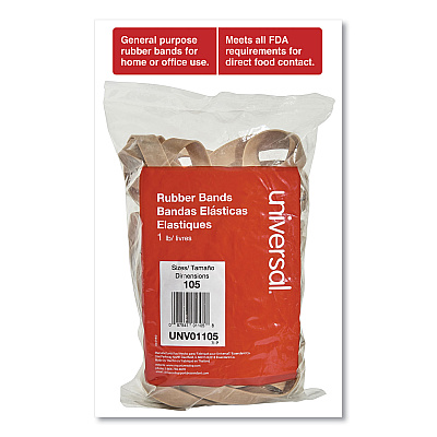 Universal Rubber Bands, Size 105, 0.06" Gauge, Beige, 1 lb Box, 55/Pack (UNV01105)
