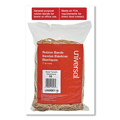 Universal Rubber Bands, Size 16, 0.04" Gauge, Beige, 1 lb Box, 1,900/Pack (UNV00116)