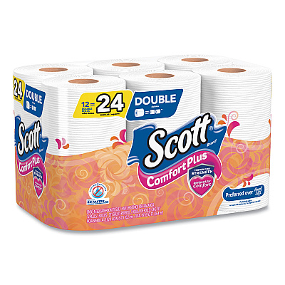 Scott ComfortPlus Toilet Paper, Double Roll, Bath Tissue, Septic Safe, 1-Ply, White, 231 Sheets/Roll, 12 Rolls/Pack, 4 Packs/Carton (KCC47618)