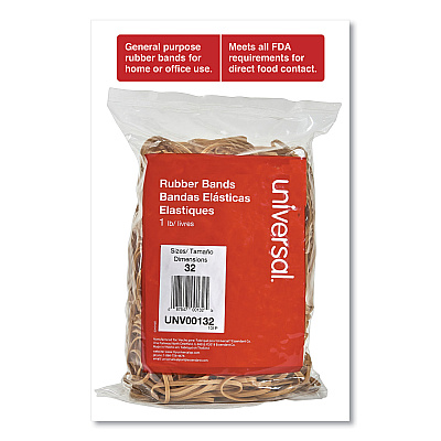 Universal Rubber Bands, Size 32, 0.04" Gauge, Beige, 1 lb Box, 820/Pack (UNV00132)