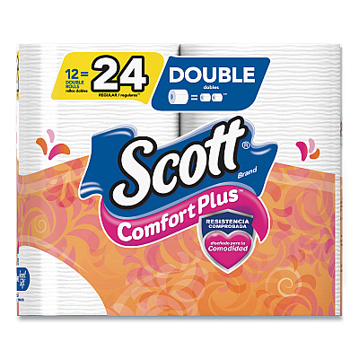 Scott ComfortPlus Toilet Paper, Double Roll, Bath Tissue, Septic Safe, 1-Ply, White, 231 Sheets/Roll, 12 Rolls/Pack, 4 Packs/Carton (KCC47618)