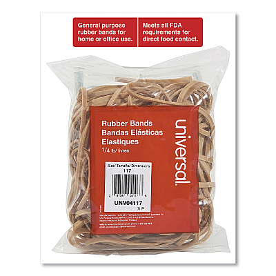Universal Rubber Bands, Size 117, 0.06" Gauge, Beige, 4 oz Box, 50/Pack (UNV04117)