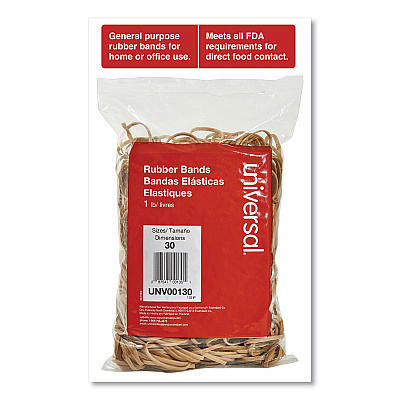 Universal Rubber Bands, Size 30, 0.04" Gauge, Beige, 1 lb Box, 1,100/Pack (UNV00130)