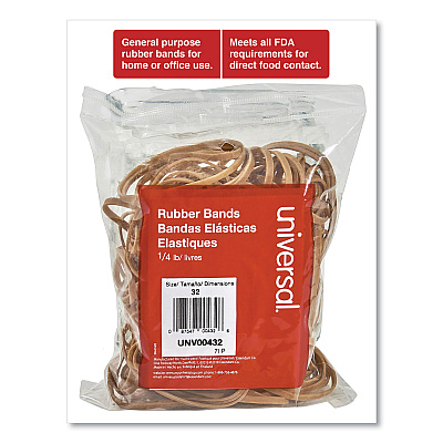 Universal Rubber Bands, Size 32, 0.04" Gauge, Beige, 4 oz Box, 205/Pack (UNV00432)