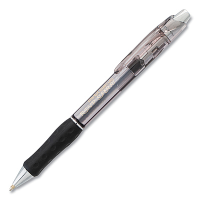 Pentel R.S.V.P. Super RT Ballpoint Pen, Retractable, Medium 1 mm, Black Ink, Clear/Black Barrel, Dozen (PENBX480A)