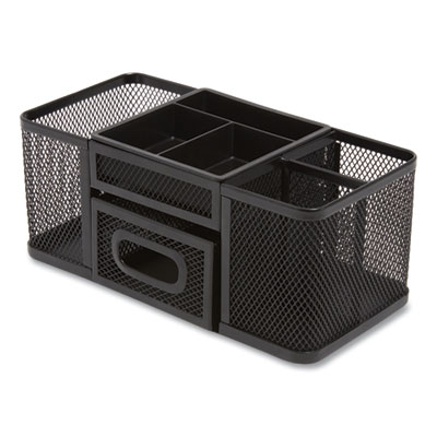 TRU RED Seven Compartment Wire Mesh Accessory Holder, 4.45 x 9.33 x 3.86, Black (TUD24402454)