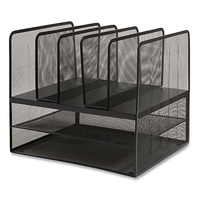 TRU RED Wire Mesh Combination Organizer, Vertical/Horizontal, 7 Sections, Letter-Size, 11.22 x 13.23 x 11.34, Matte Black (TUD24402501)