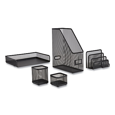 TRU RED Wire Mesh Organizer Set, 5 Pieces, Matte Black (TUD24402481)