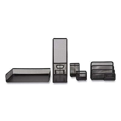 TRU RED Wire Mesh Organizer Set, 5 Pieces, Matte Black (TUD24402481)