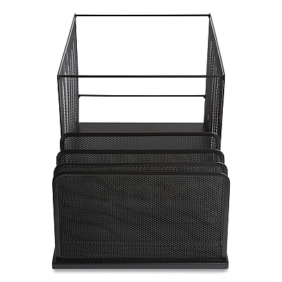 TRU RED Wire Mesh Combination Organizer, Incline Sorter/Hanging File, 4 Sections, Letter-Size, 11.81 x 20.28 x 11.81, Matte Black (TUD24402447)