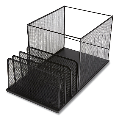 TRU RED Wire Mesh Combination Organizer, Incline Sorter/Hanging File, 4 Sections, Letter-Size, 11.81 x 20.28 x 11.81, Matte Black (TUD24402447)