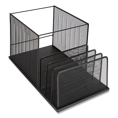 TRU RED Wire Mesh Combination Organizer, Incline Sorter/Hanging File, 4 Sections, Letter-Size, 11.81 x 20.28 x 11.81, Matte Black (TUD24402447)