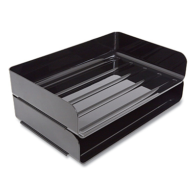 TRU RED Side-Load Stackable Plastic Document Tray, 1 Section, Legal-Size, 15.06 x 9.72 x 3.01, Black, 2/Pack (TUD24380816)