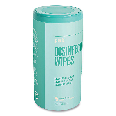 Perk Disinfecting Wipes, 7 x 8, Fresh, White, 75 Wipes/Canister (PRK24411130)