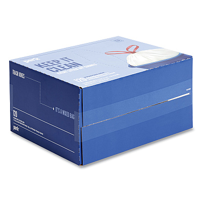 Perk Drawstring Tall Kitchen Trash Bags, 13 gal, 28" x 24", White, 120/Box (PRK24377876)