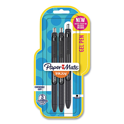 Paper Mate InkJoy Gel Pen, Retractable, Medium 0.7 mm, Black Ink, Black/Smoke Barrel, 3/Pack (PAP1951637)