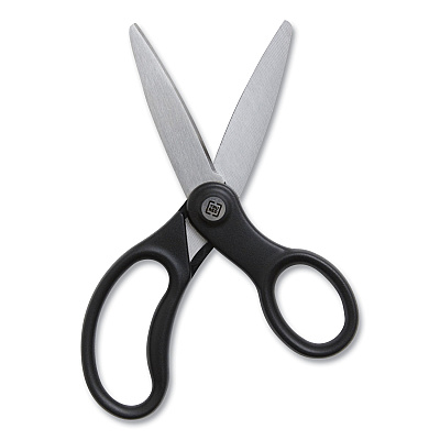 TRU RED Ambidextrous Stainless Steel Scissors, 5" Long, 2.64" Cut Length, Straight Ergonomic Black Handle (TUD24380508)