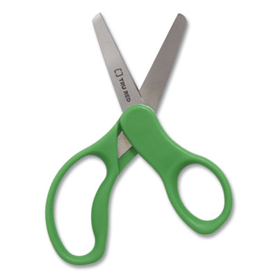 TRU RED Kids' Blunt Tip Stainless Steel Safety Scissors, 5" Long, 2.05" Cut Length, Straight Assorted Color Handles, 12/Pack (TUD24380519)